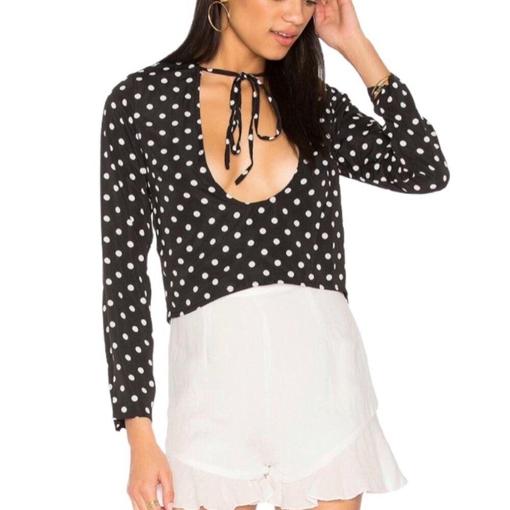 NWT REVOLVE X LIONESS Take the Plunge Polka Dot Top - Black - Medium